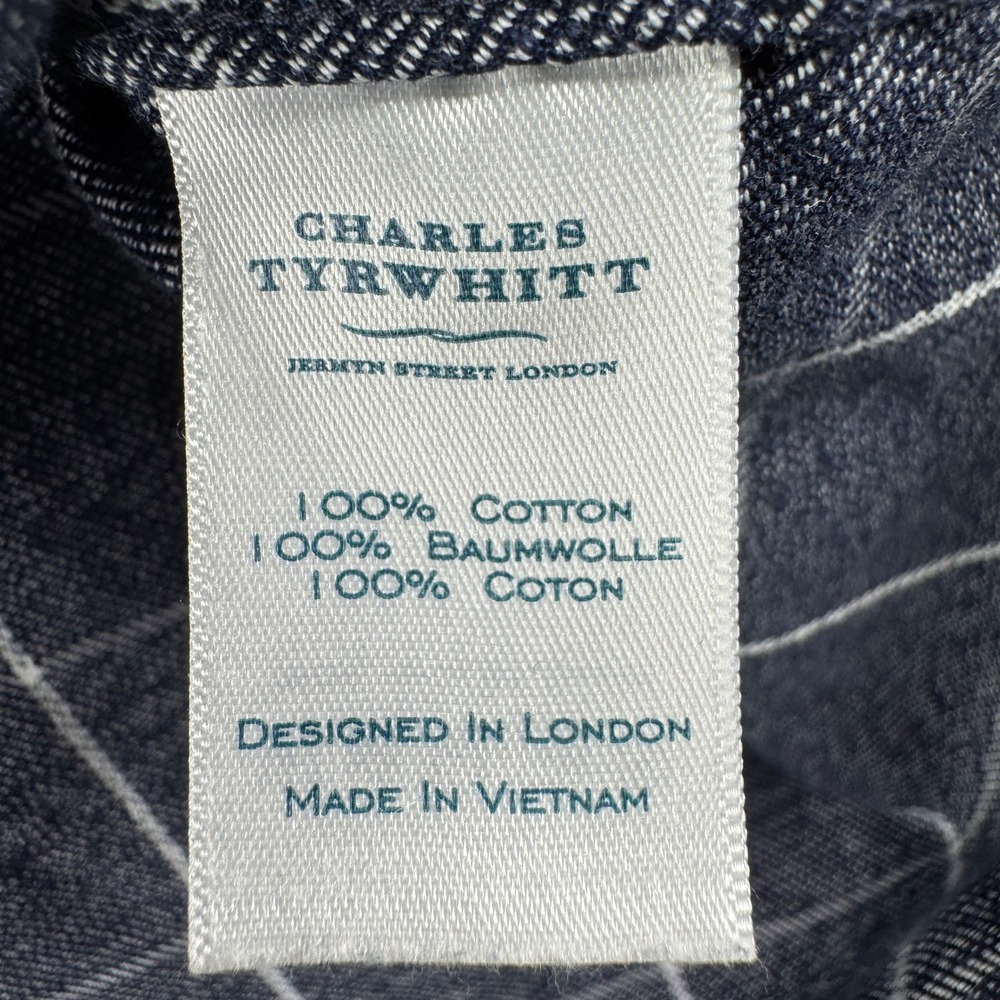 Charles Tyrwhitt Shirt Men XL Slim‎ Fit Gray Plaid 100% Cotton Flip Cuff Check - Picture 9 of 9